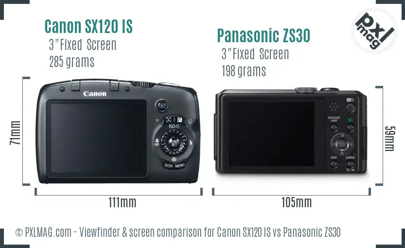 Canon SX120 IS vs Panasonic ZS30 Screen and Viewfinder comparison Canon SX120 IS vs Panasonic ZS30 Screen and Viewfinder comparison