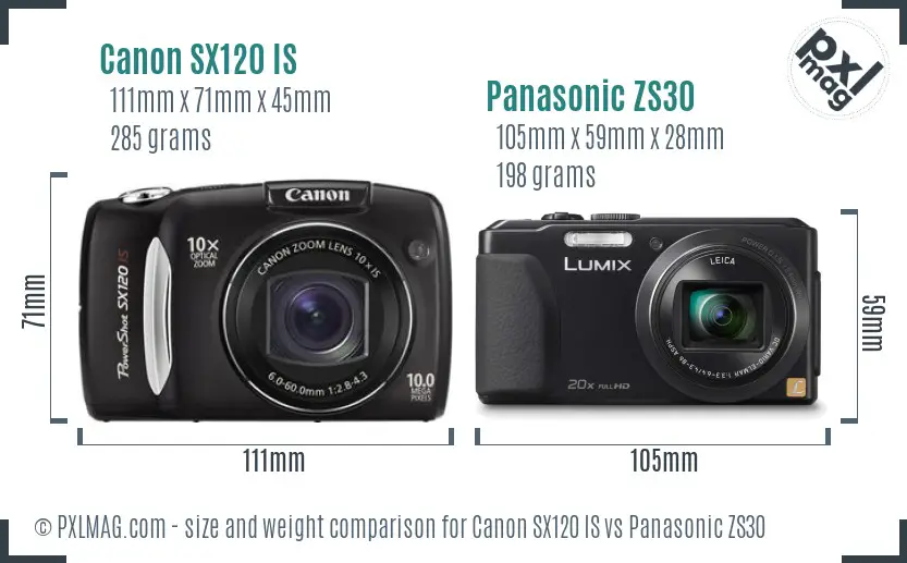 Canon SX120 IS vs Panasonic ZS30 size comparison Canon SX120 IS vs Panasonic ZS30 size comparison