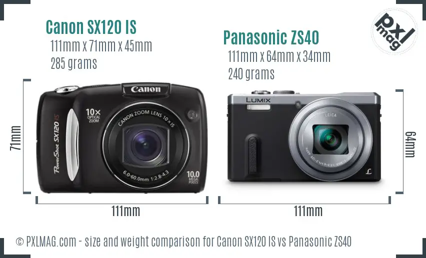 Canon SX120 IS vs Panasonic ZS40 size comparison