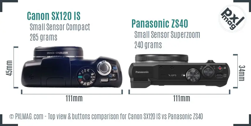Canon SX120 IS vs Panasonic ZS40 top view buttons comparison