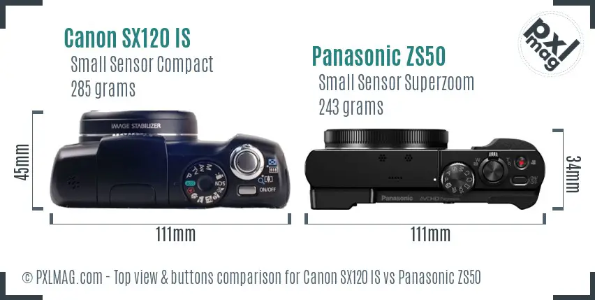 Canon SX120 IS vs Panasonic ZS50 top view buttons comparison