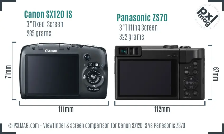 Canon SX120 IS vs Panasonic ZS70 Screen and Viewfinder comparison