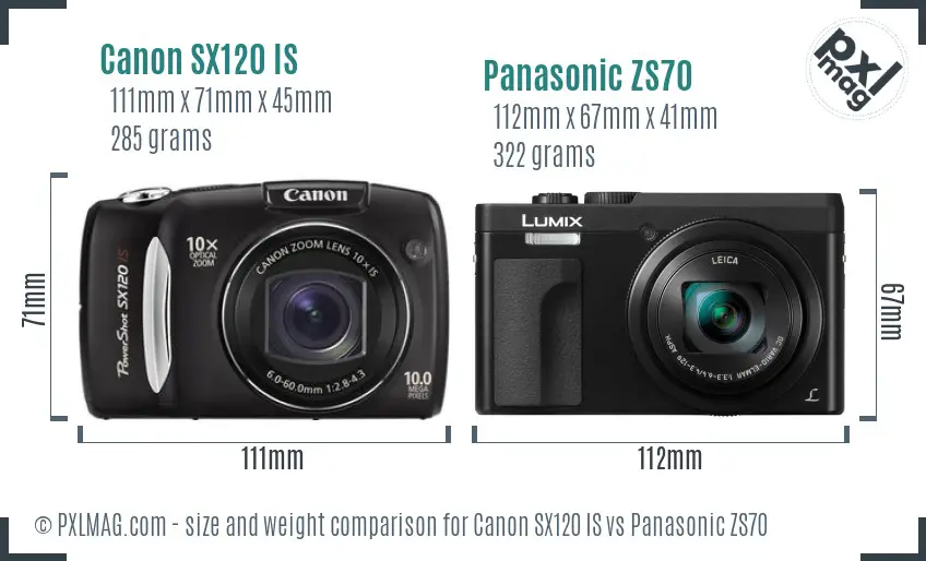 Canon SX120 IS vs Panasonic ZS70 size comparison