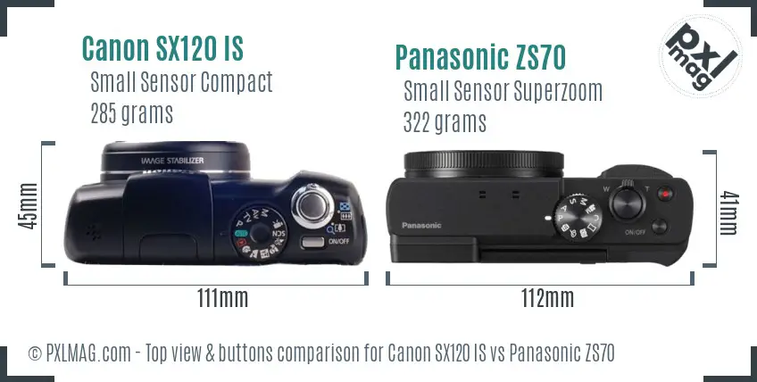 Canon SX120 IS vs Panasonic ZS70 top view buttons comparison