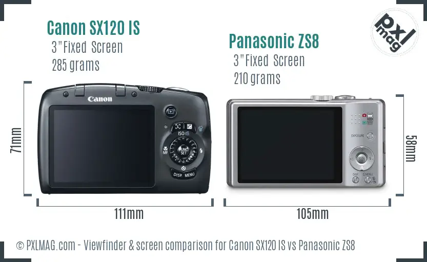 Canon SX120 IS vs Panasonic ZS8 Screen and Viewfinder comparison