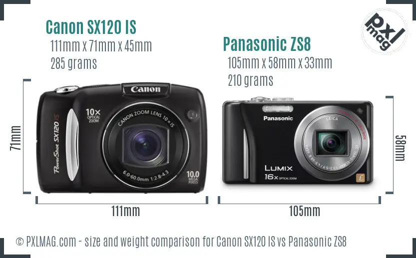 Canon SX120 IS vs Panasonic ZS8 size comparison