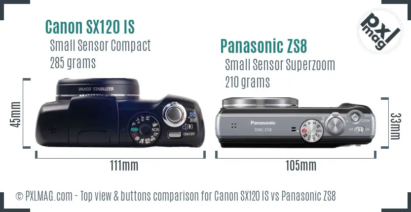 Canon SX120 IS vs Panasonic ZS8 top view buttons comparison