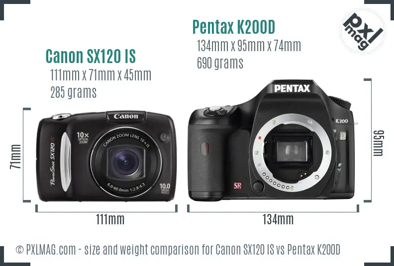 Canon SX120 IS vs Pentax K200D size comparison
