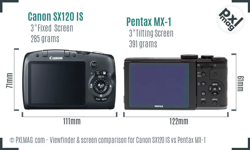 Canon SX120 IS vs Pentax MX-1 Screen and Viewfinder comparison