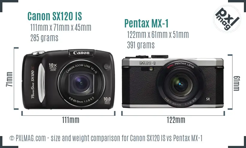 Canon SX120 IS vs Pentax MX-1 size comparison