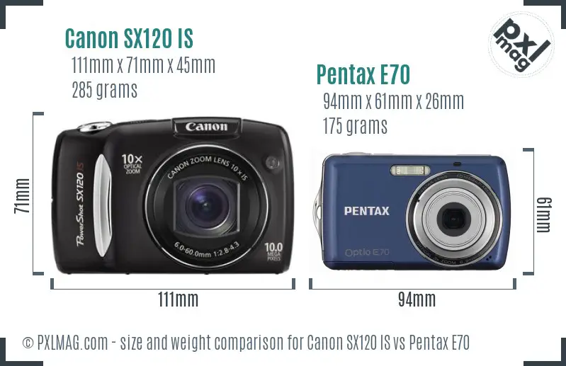 Canon SX120 IS vs Pentax E70 size comparison Canon SX120 IS vs Pentax E70 size comparison