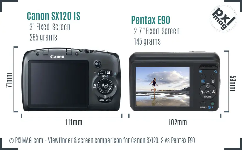 Canon SX120 IS vs Pentax E90 Screen and Viewfinder comparison