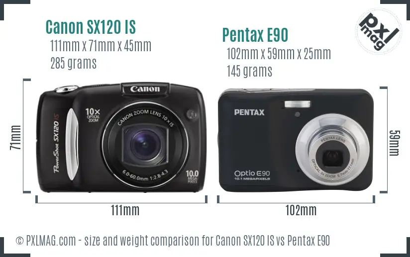 Canon SX120 IS vs Pentax E90 size comparison