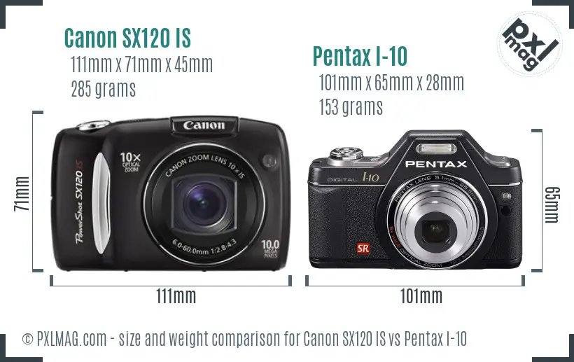 Canon SX120 IS vs Pentax I-10 size comparison