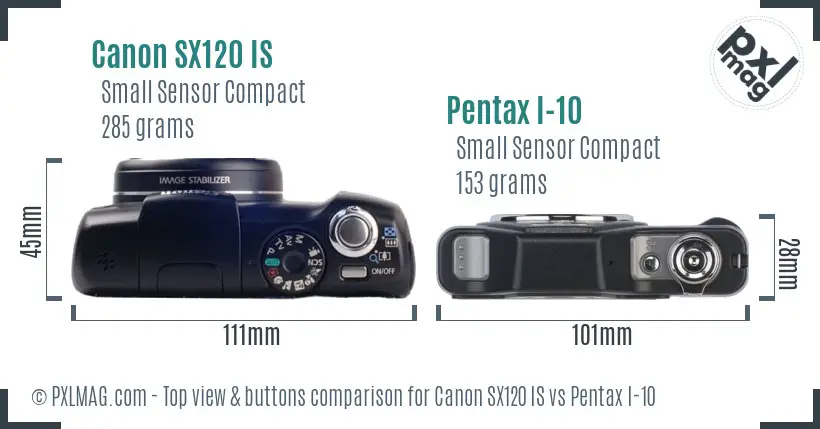 Canon SX120 IS vs Pentax I-10 top view buttons comparison
