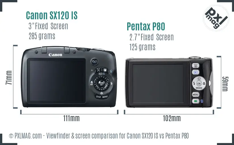 Canon SX120 IS vs Pentax P80 Screen and Viewfinder comparison