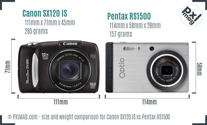 Canon SX120 IS vs Pentax RS1500 size comparison Canon SX120 IS vs Pentax RS1500 size comparison