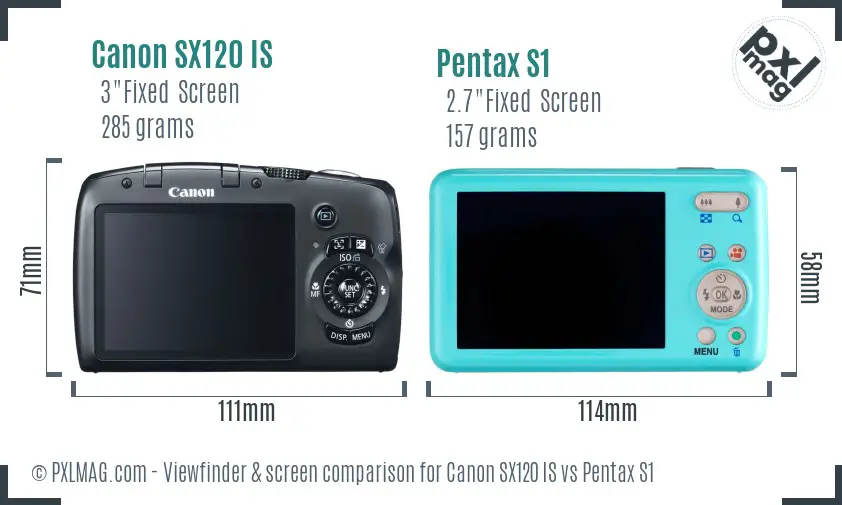 Canon SX120 IS vs Pentax S1 Screen and Viewfinder comparison