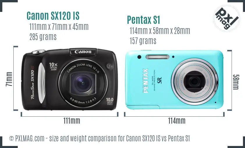 Canon SX120 IS vs Pentax S1 size comparison