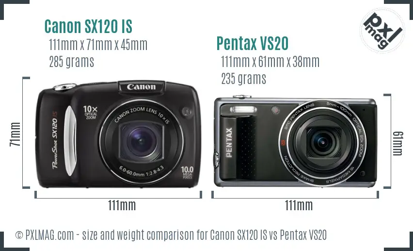 Canon SX120 IS vs Pentax VS20 size comparison Canon SX120 IS vs Pentax VS20 size comparison