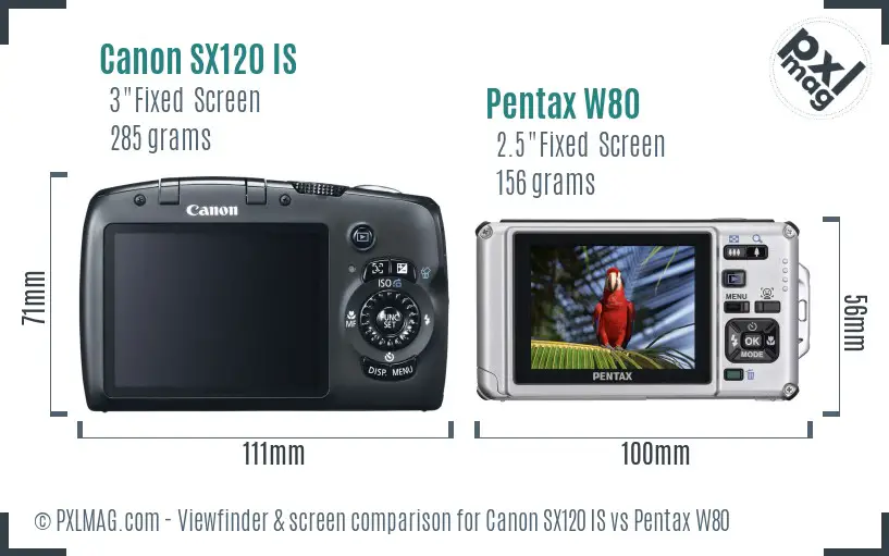 Canon SX120 IS vs Pentax W80 Screen and Viewfinder comparison