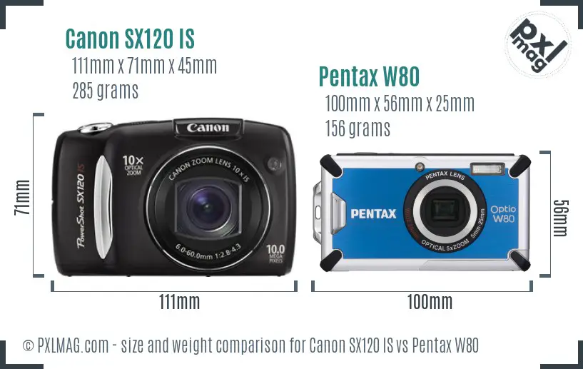 Canon SX120 IS vs Pentax W80 size comparison
