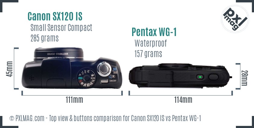 Canon SX120 IS vs Pentax WG-1 top view buttons comparison
