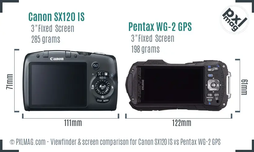 Canon SX120 IS vs Pentax WG-2 GPS Screen and Viewfinder comparison
