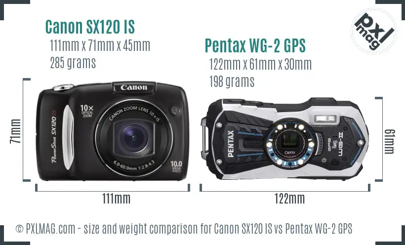 Canon SX120 IS vs Pentax WG-2 GPS size comparison