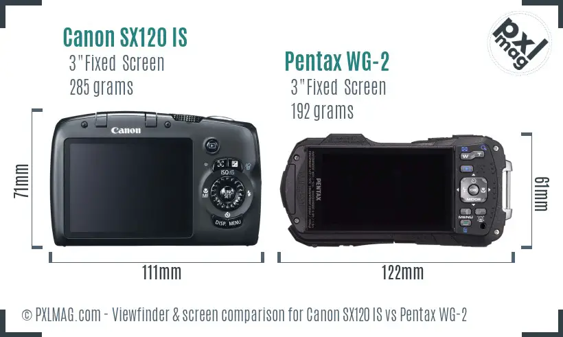 Canon SX120 IS vs Pentax WG-2 Screen and Viewfinder comparison