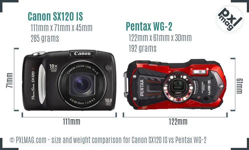 Canon SX120 IS vs Pentax WG-2 size comparison