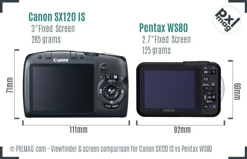 Canon SX120 IS vs Pentax WS80 Screen and Viewfinder comparison