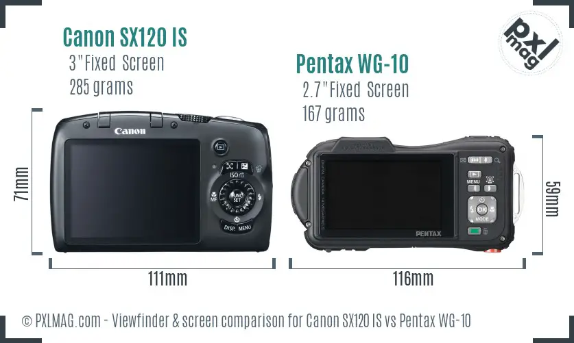 Canon SX120 IS vs Pentax WG-10 Screen and Viewfinder comparison