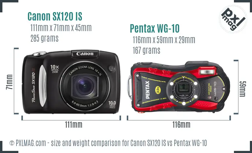 Canon SX120 IS vs Pentax WG-10 size comparison