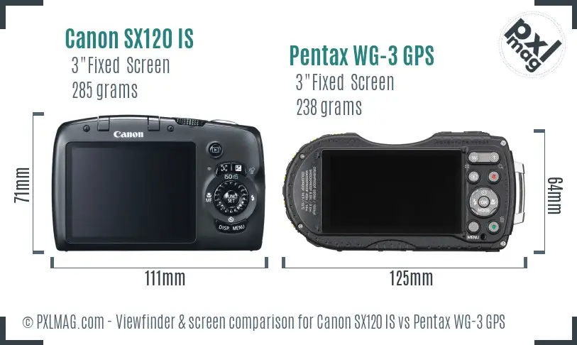 Canon SX120 IS vs Pentax WG-3 GPS Screen and Viewfinder comparison