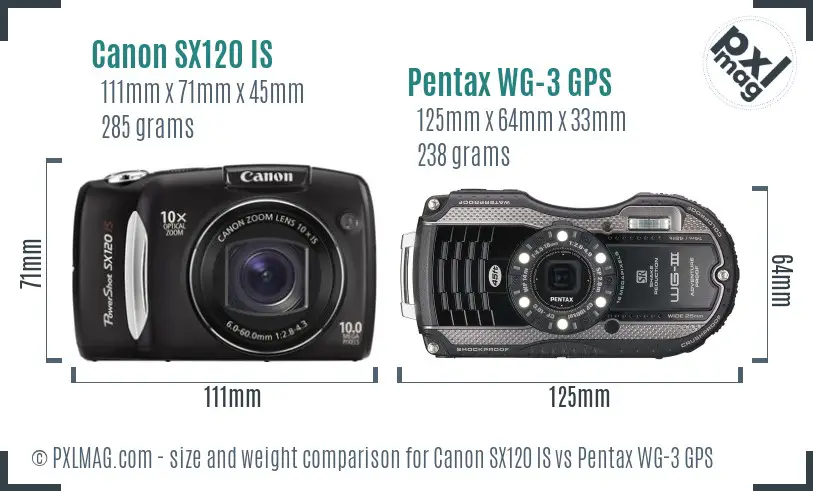 Canon SX120 IS vs Pentax WG-3 GPS size comparison Canon SX120 IS vs Pentax WG-3 GPS size comparison