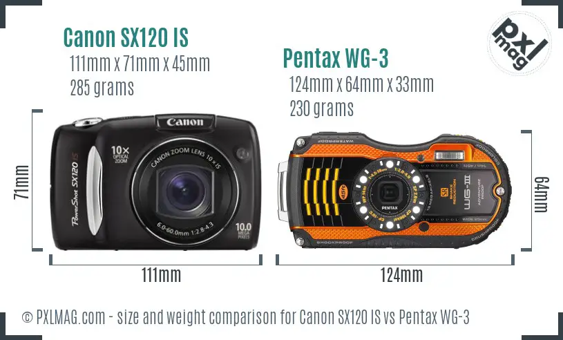 Canon SX120 IS vs Pentax WG-3 size comparison Canon SX120 IS vs Pentax WG-3 size comparison