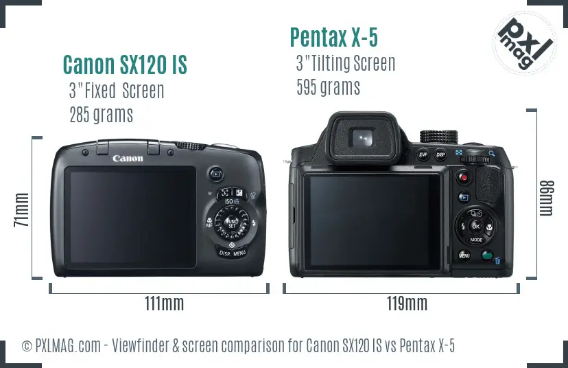 Canon SX120 IS vs Pentax X-5 Screen and Viewfinder comparison