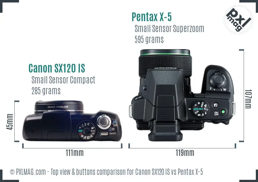 Canon SX120 IS vs Pentax X-5 top view buttons comparison