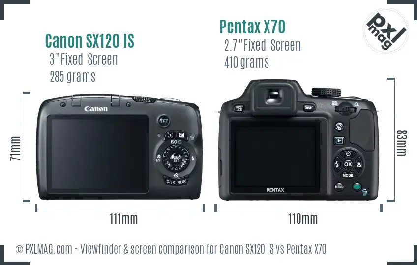 Canon SX120 IS vs Pentax X70 Screen and Viewfinder comparison