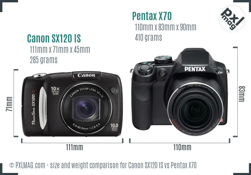 Canon SX120 IS vs Pentax X70 size comparison Canon SX120 IS vs Pentax X70 size comparison