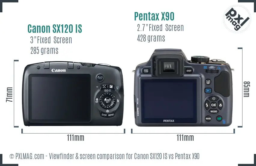 Canon SX120 IS vs Pentax X90 Screen and Viewfinder comparison