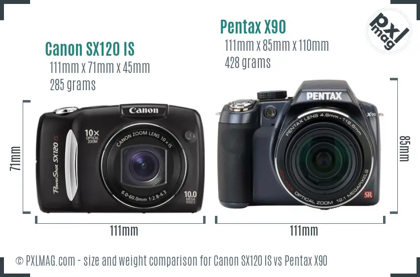 Canon SX120 IS vs Pentax X90 size comparison Canon SX120 IS vs Pentax X90 size comparison