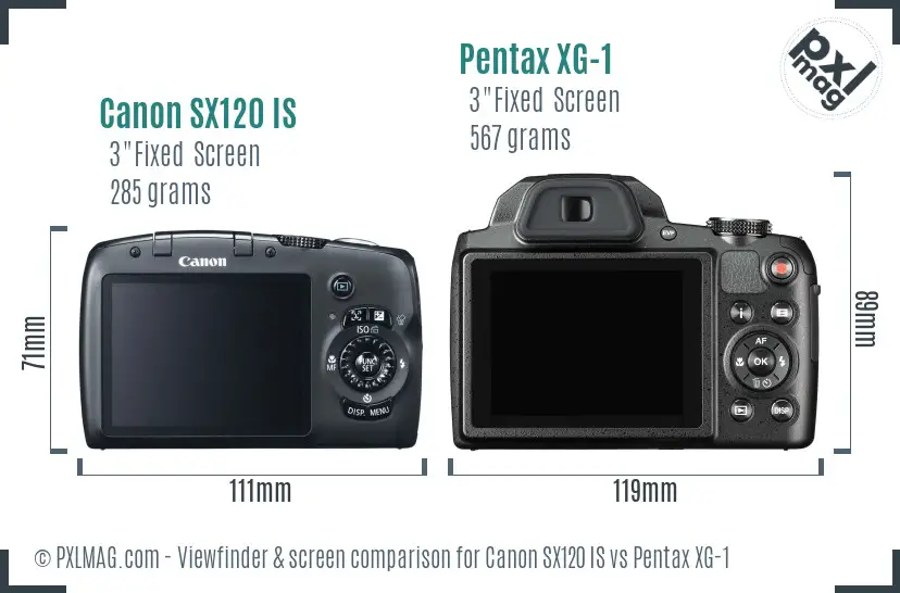 Canon SX120 IS vs Pentax XG-1 Screen and Viewfinder comparison Canon SX120 IS vs Pentax XG-1 Screen and Viewfinder comparison