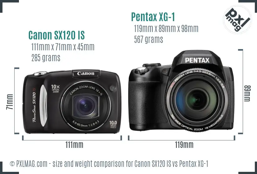 Canon SX120 IS vs Pentax XG-1 size comparison Canon SX120 IS vs Pentax XG-1 size comparison