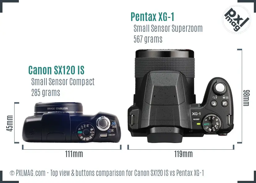 Canon SX120 IS vs Pentax XG-1 top view buttons comparison Canon SX120 IS vs Pentax XG-1 top view buttons comparison