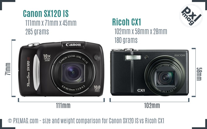 Canon SX120 IS vs Ricoh CX1 size comparison