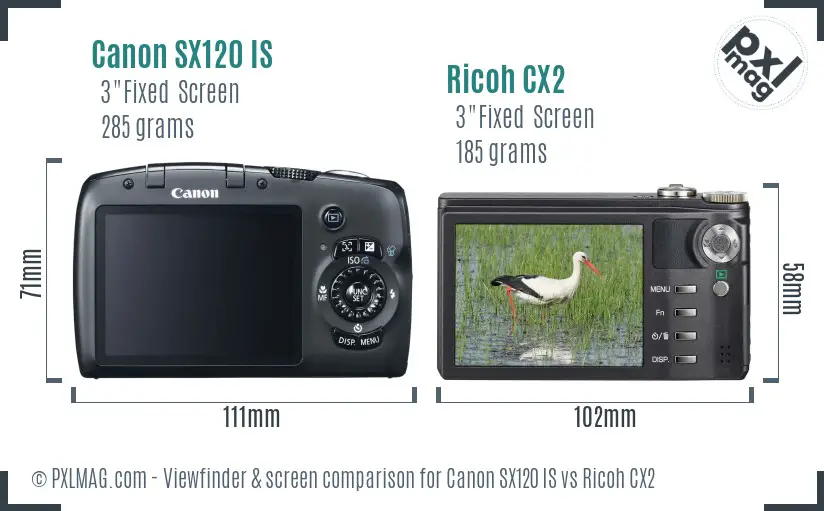 Canon SX120 IS vs Ricoh CX2 Screen and Viewfinder comparison Canon SX120 IS vs Ricoh CX2 Screen and Viewfinder comparison