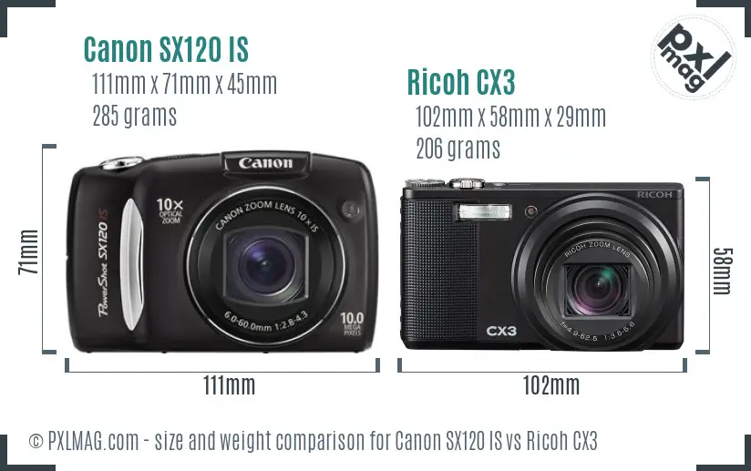 Canon SX120 IS vs Ricoh CX3 size comparison