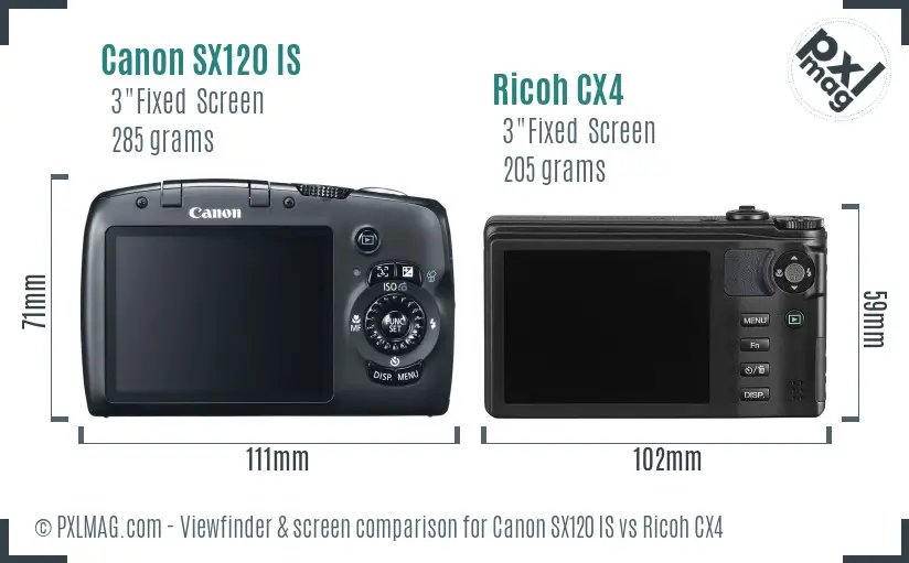 Canon SX120 IS vs Ricoh CX4 Screen and Viewfinder comparison